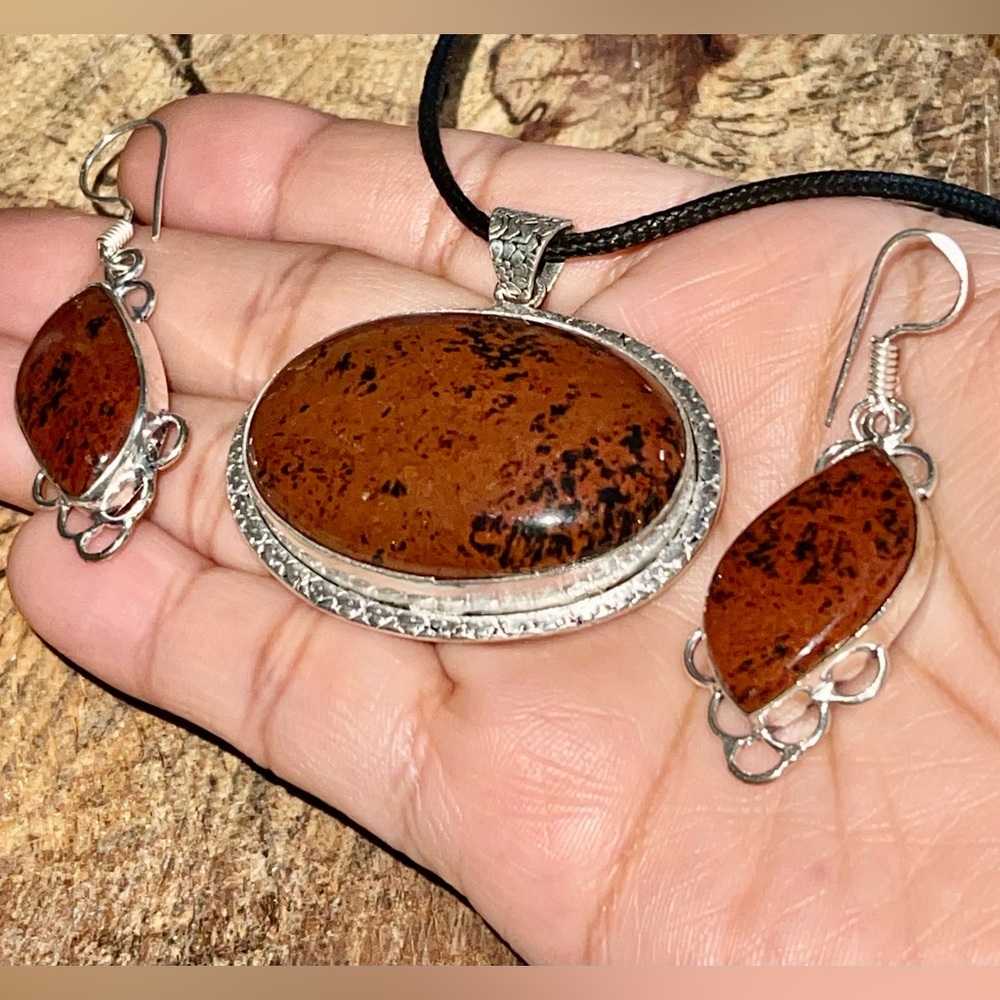 Mahogany Obsidian Pendant & Earrings Set